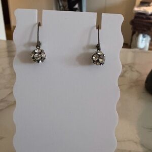 Rhinestone Drop Hook Earrings - Clear Crystal Silver Tone